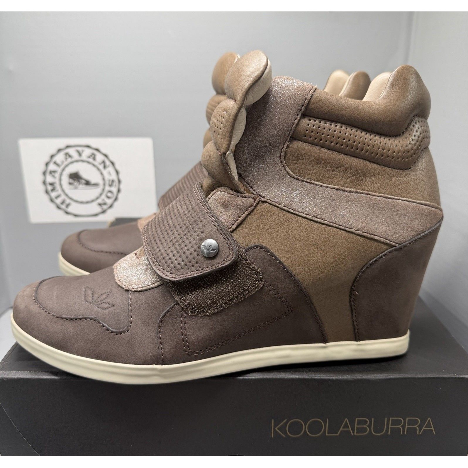 Koolaburra Charlie Hidden Wedge High Top Sneakers Coffee Brown Women Sz 10 Box